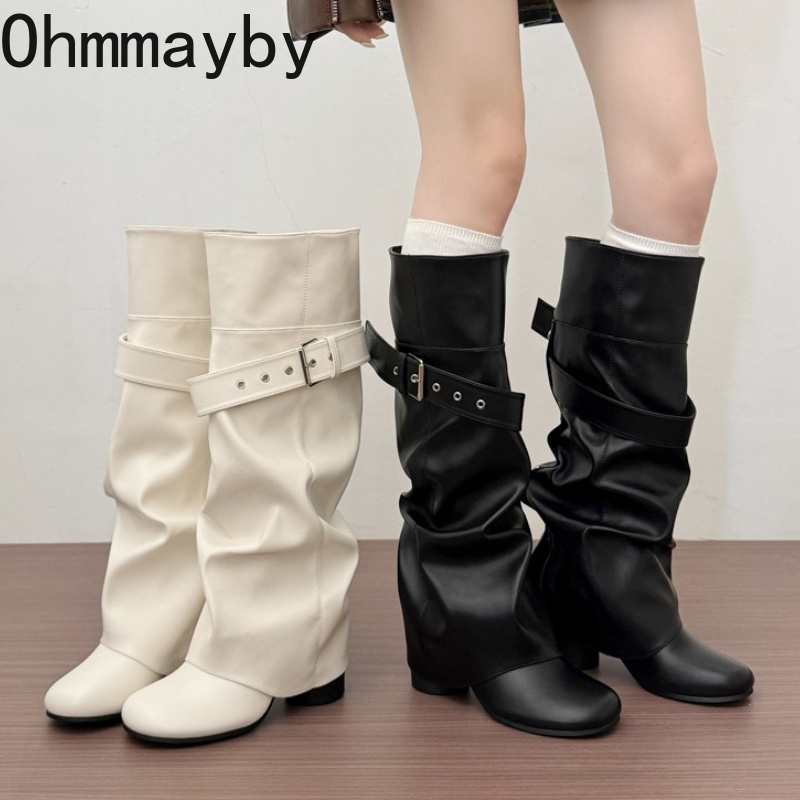 Leather Classic Strap - Designer Women Knee High Boots Metal